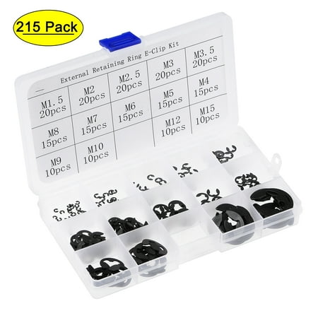

E-Clip Circlip - 215Pcs 14-Size External Retaining Snap Ring Carbon Steel Assortment Set Black