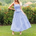 thumbnail image 4 of KDDYLITQ 2 Piece Sets for Women Summer Plaid Sleeveless Ruffle Hem Tops Flowy Skirts Matching Casual Outfits with Pockets Sky Blue L, 4 of 7
