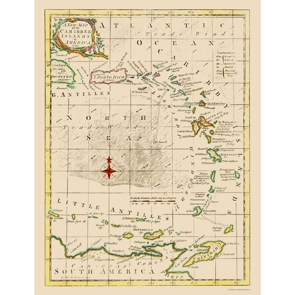 Historic Map - Caribbean Islands - Smollett 1761 - 23 x 29.92 - Vintage Wall Art