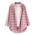 thumbnail image 2 of DPTALR Hauts à Manches Longues pour Femmes Cardigan à Revers à Simple Boutonnage Chemise Blouse à Carreaux à Boutons, 2 of 3