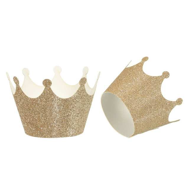 Unique Bargains Cupcake Wrappers Paper, 12 Pack Baking Cups Standard Crown Decoration, Rose Gold