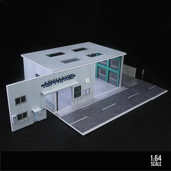 Diorama 1:64 Car Garage Model, LED Lighting Parking Lot Scene Display Case, Japanese Model Car Display Storage Building Model