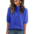 thumbnail image 2 of Lumtrix Womens Mock Neck Sweater Summer Half Sleeve Top Dressy Casual Basic Loose Fitted Knit Pullover Royal Blue 2XL, 2 of 5