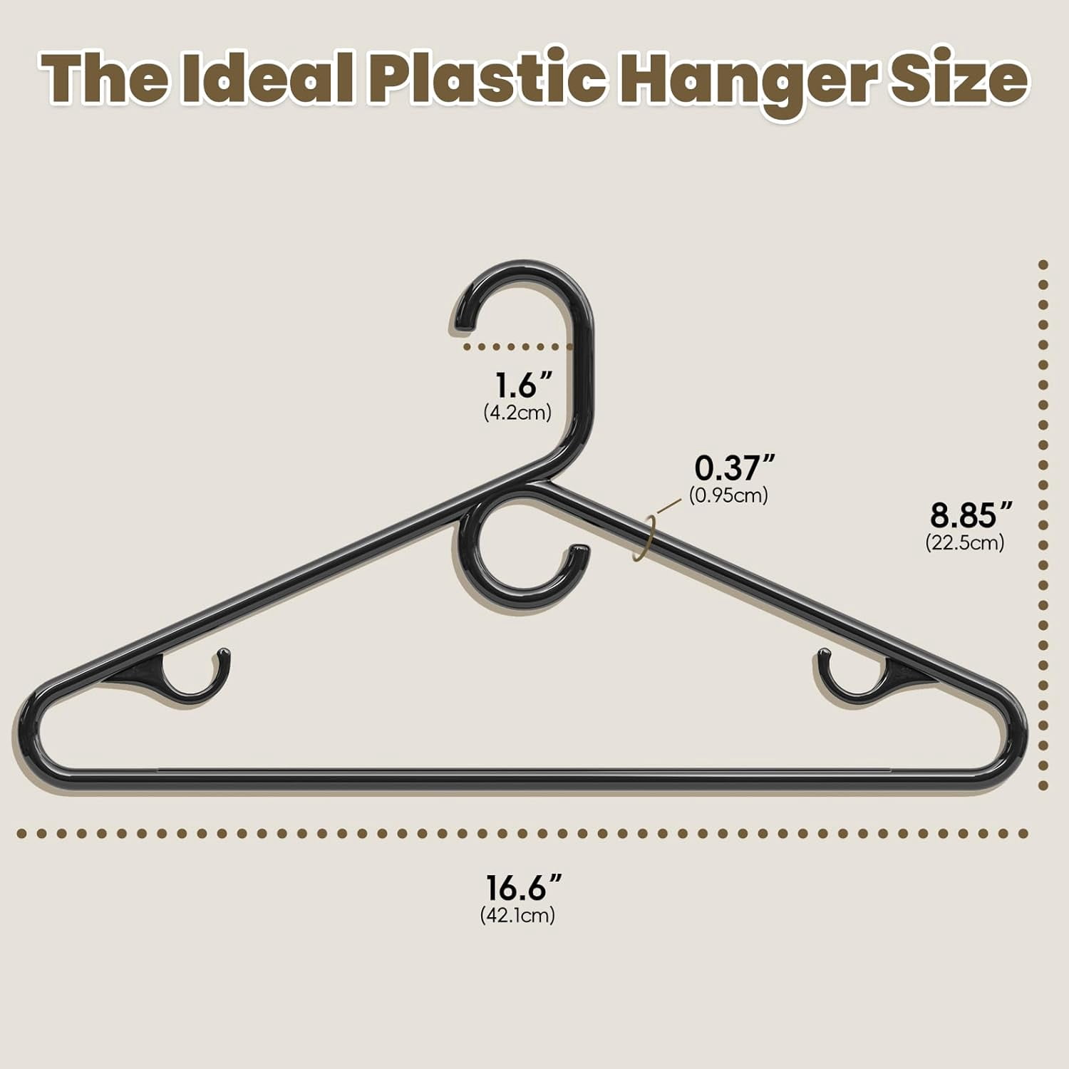 UEAKPIC Heavy Duty Plastic Hangers with Hook, Non-Slip Tubular Clothes Hangers for Adults and Children, 18 Pack, Black