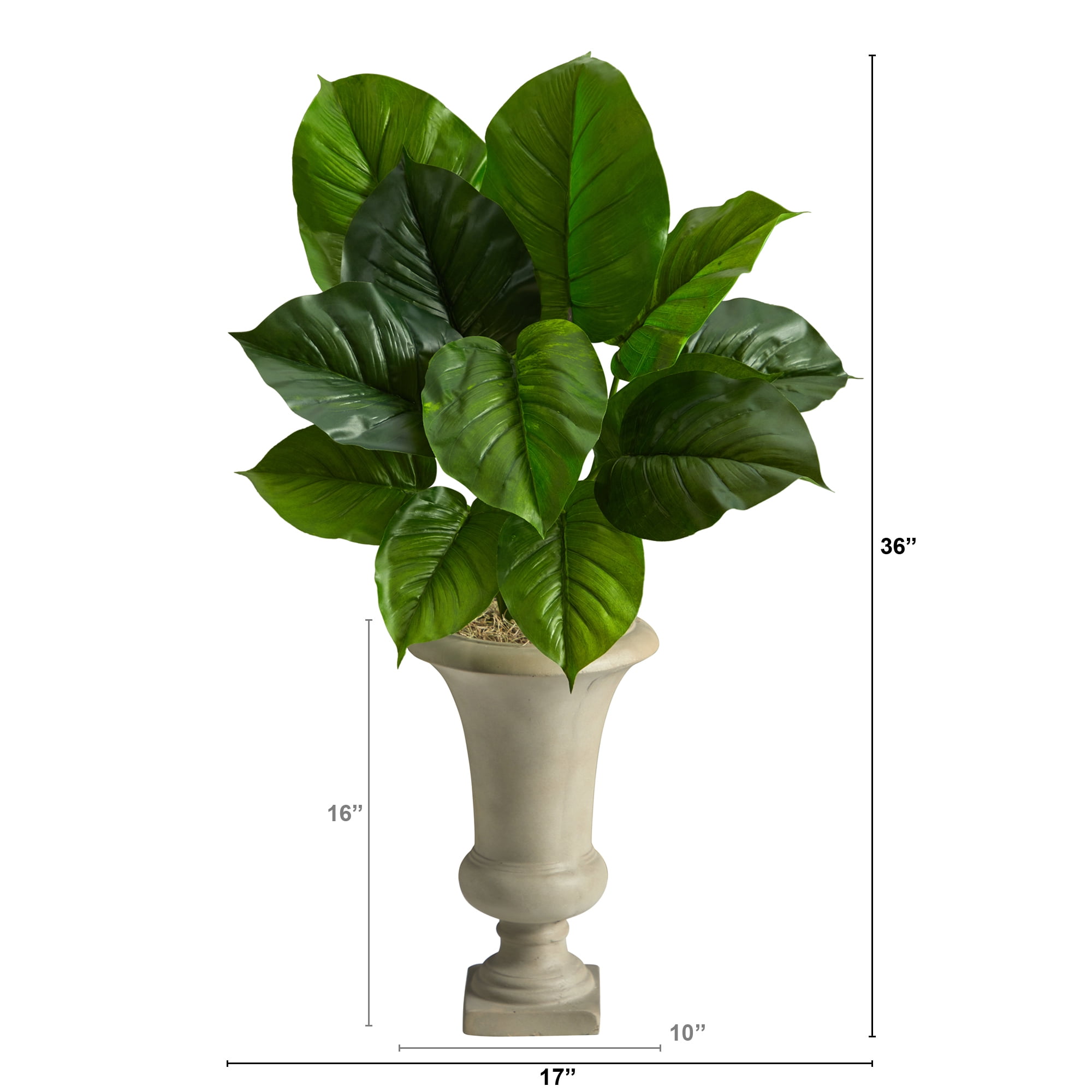 Nearly Natural 3ft. Large Philodendron Leaf Artificial Plant in Sand Colored Urn