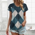 thumbnail image 3 of Teal Geometric Woven Textile Pattern Women's Blouse Short Sleeve Women's Top T-Shirt Spring Summer Clothes, 3 of 7