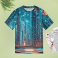thumbnail image 4 of City Neon Streetview Night at Night Womens Tops Women's Fashion Casual Short Sleeve Flower Print Round Neck Pullover Top Blouse, 4 of 6