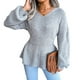 thumbnail image 4 of Women Autumn Winter Knitted Sweater, Lantern Sleeve Tight Waist Sweater Hem Ruffle  For Home ANGGREK Gris L, 4 of 8