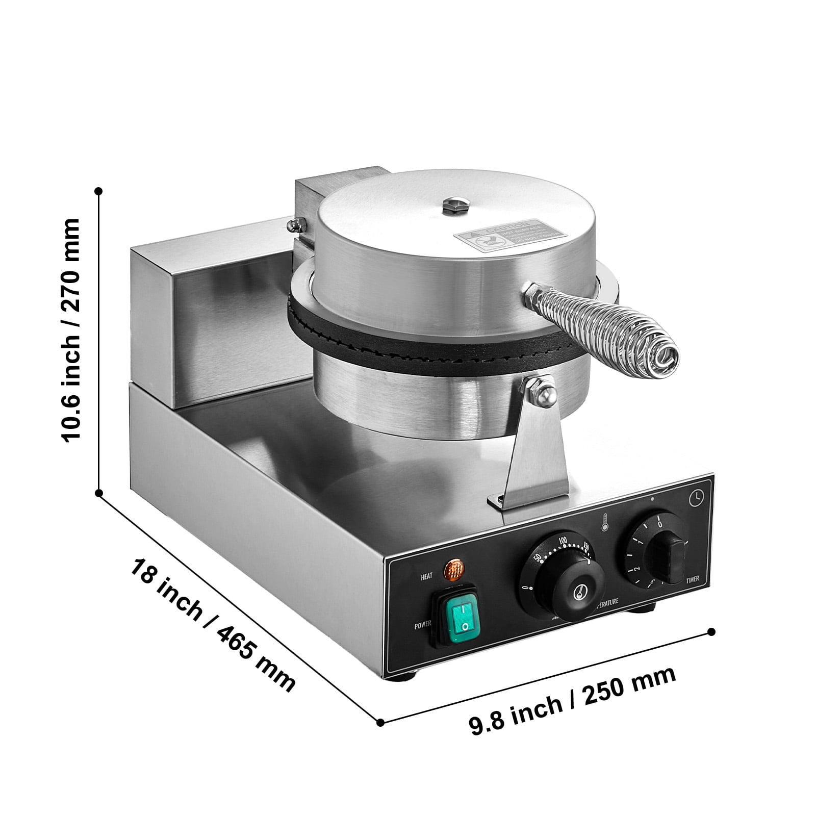 KFFKFF Electric Waffle Cone Maker, 1230W Commercial Ice Cream Cone Machine, Durable Non-Stick Stainless Steel, Adjustable Temp & Timer, with Handle, Ideal for Cafes, Bakeries, Home Use