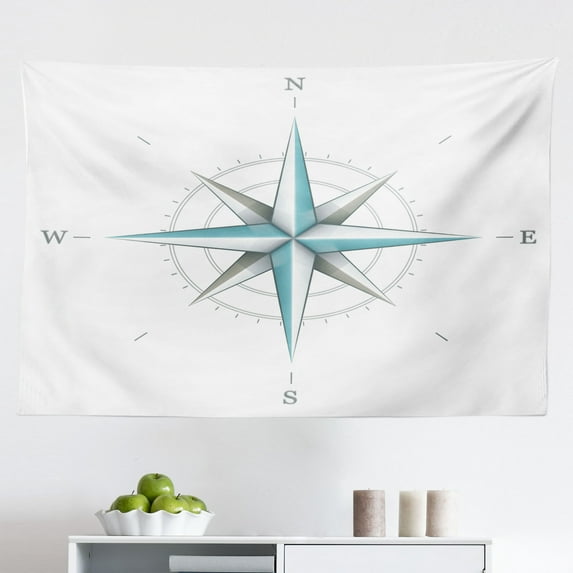 Compass Tapestry, Vintage Navigation Voyage Theme Lifestyle Image with Sextant and Compass Discovery Tools, Fabric Wall Hanging Decor for Bedroom Living Room Dorm, 2 Sizes, Cream, by Ambesonne