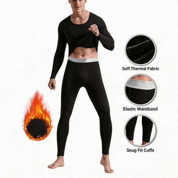 LONKITO Thermal Underwear for Men Set Fleece Lined Warm Long Johns Loungewear Fall Winter Clothes
