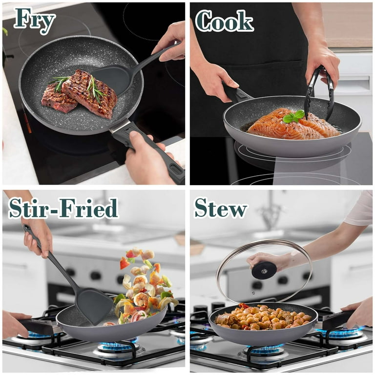 ARC 10.5 Inches Nonstick Frying Pan, PFOA Free Cookware,Skillet with Lid, Non  Stick Deep Fyring Pan Dishwasher and Oven Safe Suitable for All Stoves 