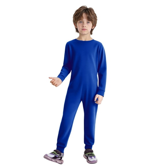 TTAO Kids Boys Special Needs Adaptive Clothing One Piece Anti-Strip Romper Long Sleeve Full Body Overall Long Leg Jumpsuit Royal Blue 12