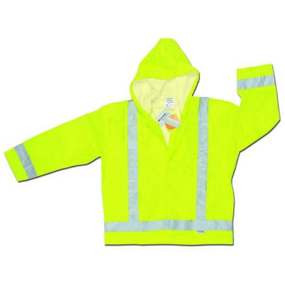 MCR Safety 500RJHX3 Luminator Class 3 Polyester/Polyurethane Jacket with Attached Hood and 3M Silver Reflective Stripes, Lime Green, 3X-Large
