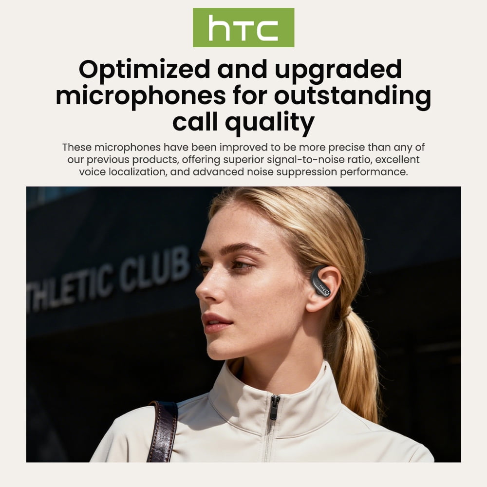 HTC NE61 Heart Rate Wireless Bluetooth 6.0 Open in-Ear Earbuds, AI Translator, Noise-Cancelling Headphones, 130+ Languages,Black