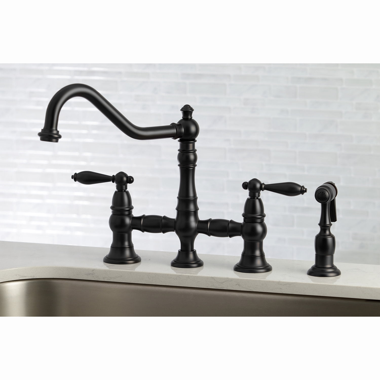 Kingston Brass KS3270ALBS Kitchen Faucet with Side Sprayer, Matte Black