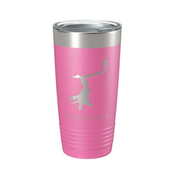Waiakea Pond Tumbler Lake Map Travel Mug Insulated Laser Engraved Coffee Cup Hawaii 20 oz Pink