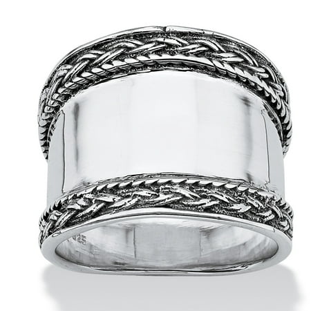 - Cigar Band Style Ring with Braided Edge in Sterling Silver