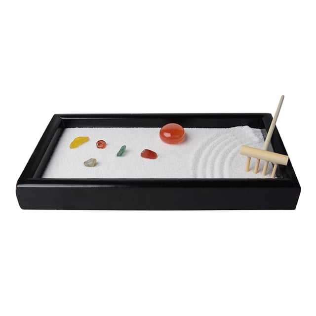 Caja de arena de madera zen para oficina para niños y adultos con bandeja de piedras coloridas