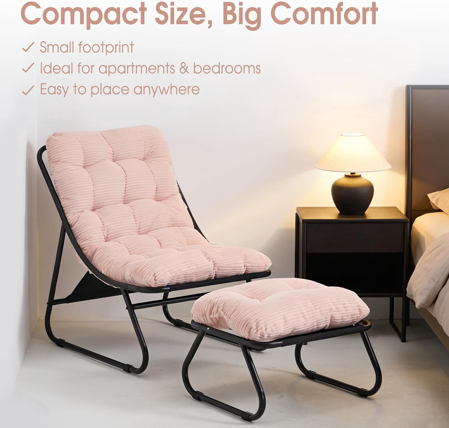 MOONMISS Lounge Chair with Ottoman ,Accent Chair with Plush Cushion and Footstool for Living Room,Pink