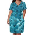 thumbnail image 3 of Vestido suelto estilo coreano para mujer, vestido de noche con bolsillos y estampado azul océano., 3 of 7