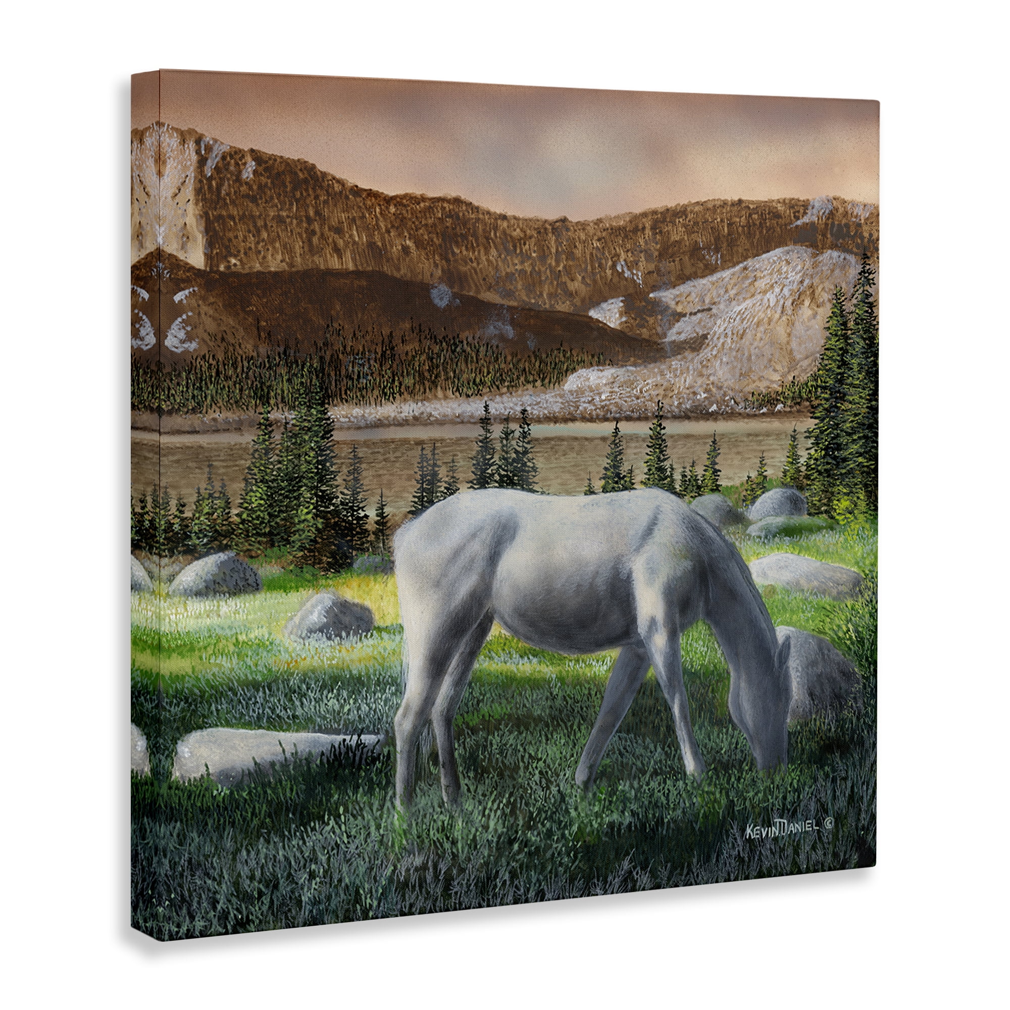 Stupell Industries Grazing Horses in Countryside Landscape & Nature Painting Wrapped Canvas Art Print Wall Art, 17 x 17