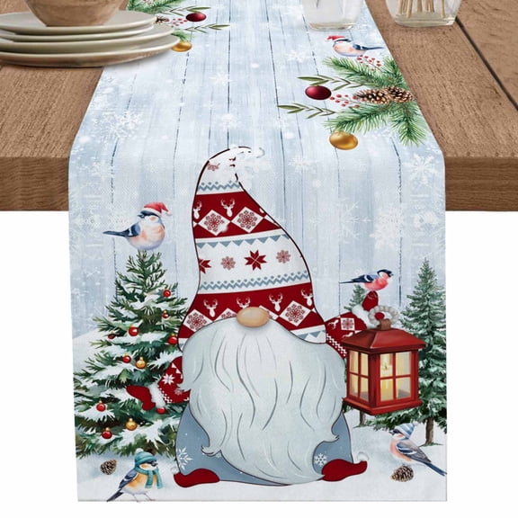 nqOlkjepod Blue Gnomes Christmas Table Runner 90 Inches Long Farmhouse Dress Scarves, Xmas Tree Snowflake Winter Holiday Dining Tablerunner for Coffee Table/Kitchen Island/Party Décor, 13" x 90"