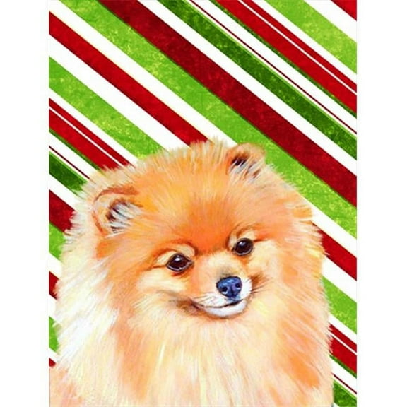 28 x 40 in. Pomeranian Candy Cane Holiday Christmas House Size Canvas Flag