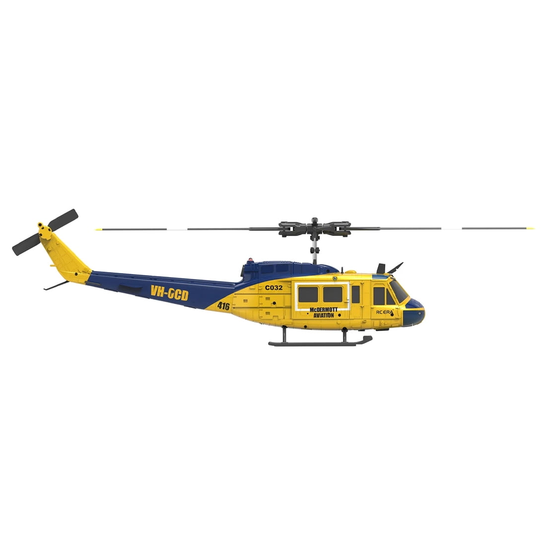 RC ERA C032 UH-1 Huey 6CH RC Helicopter for Adults, 1/48 Scale with 6-Axis Gyro, Altitude Hold & 3D Inverted Flight, 2.4G Remote Control, Ready to Fly Yellow&Blue - 2 batteries
