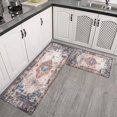 thumbnail image 3 of Boho Vintage Blue Carpet Kitchen Rugs and Mats Sets Of 2, Funny Kitchen Decoration Rubber Backing Non-Slip Absorbent Mats for Sink Waterproof Runner Rug for Laundry Room 17x30+17x48inch, 3 of 7