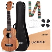 AODSK 21" Ukulele Kit with Case, Clip-On Tuner, Strap, Nylon Strings, Picks, Online Lesson, Ukelele Beginner Series (Natural)