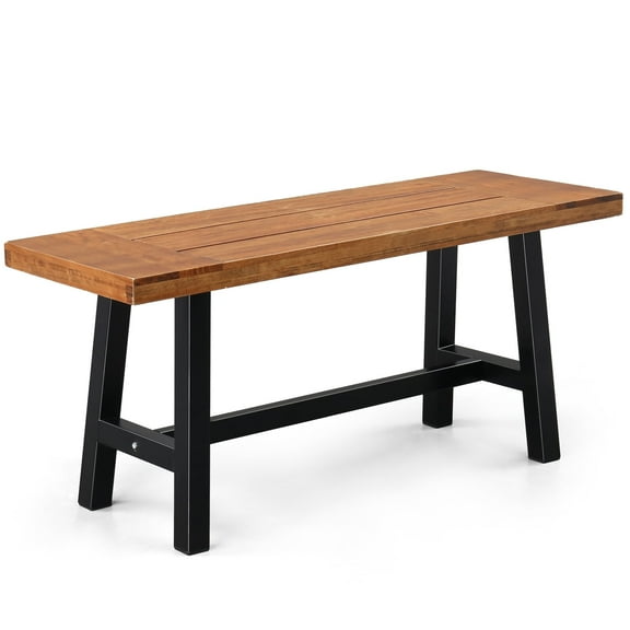 Ktaxon  40in Wood Outdoor Bench, 1-Person Garden Bench with Metal Legs, Weatherproof Patio Bench for Garden Park Yard Entryway Front Porch, Natural