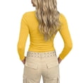 thumbnail image 4 of YMNXA Women's Top Long Sleeve Crew Neck Solid Color Ribbed Comfortable Stretchy Slim Fit Layering Tee For Casual Daily Wear,Yellow,S, 4 of 6
