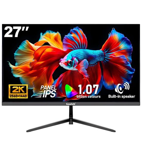 Gawfolk 27" 2K IPS Office Computer Monitor, 75Hz Adaptive-Sync, Built-in Speakers, Black