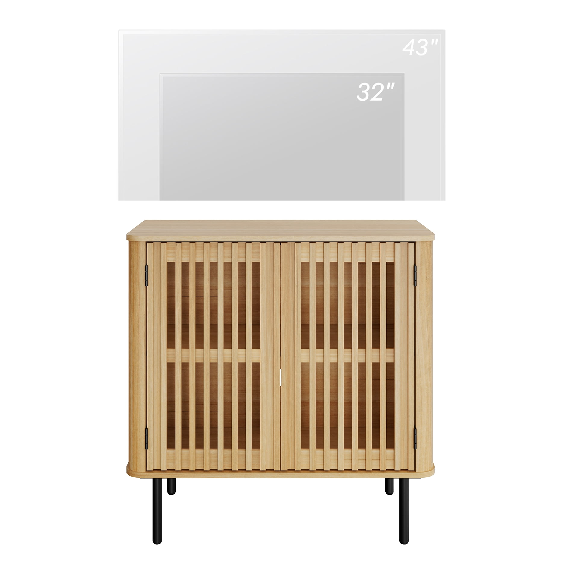 31.5" TV Stand for TVs up to 43", Pop-up Design Wood Entertainment Center with Storage, Oak