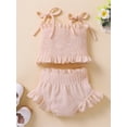 thumbnail image 3 of Cenuakty Infant Girls Two-Piece Clothes Outfit, Tie-Up Spaghetti Strap Sleeveless Ruched Solid Color Tank Tops + Shorts, 3 of 8