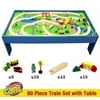 Conductor Carl 80-piece Wooden Toy Train Table, Playboard, and Train Set