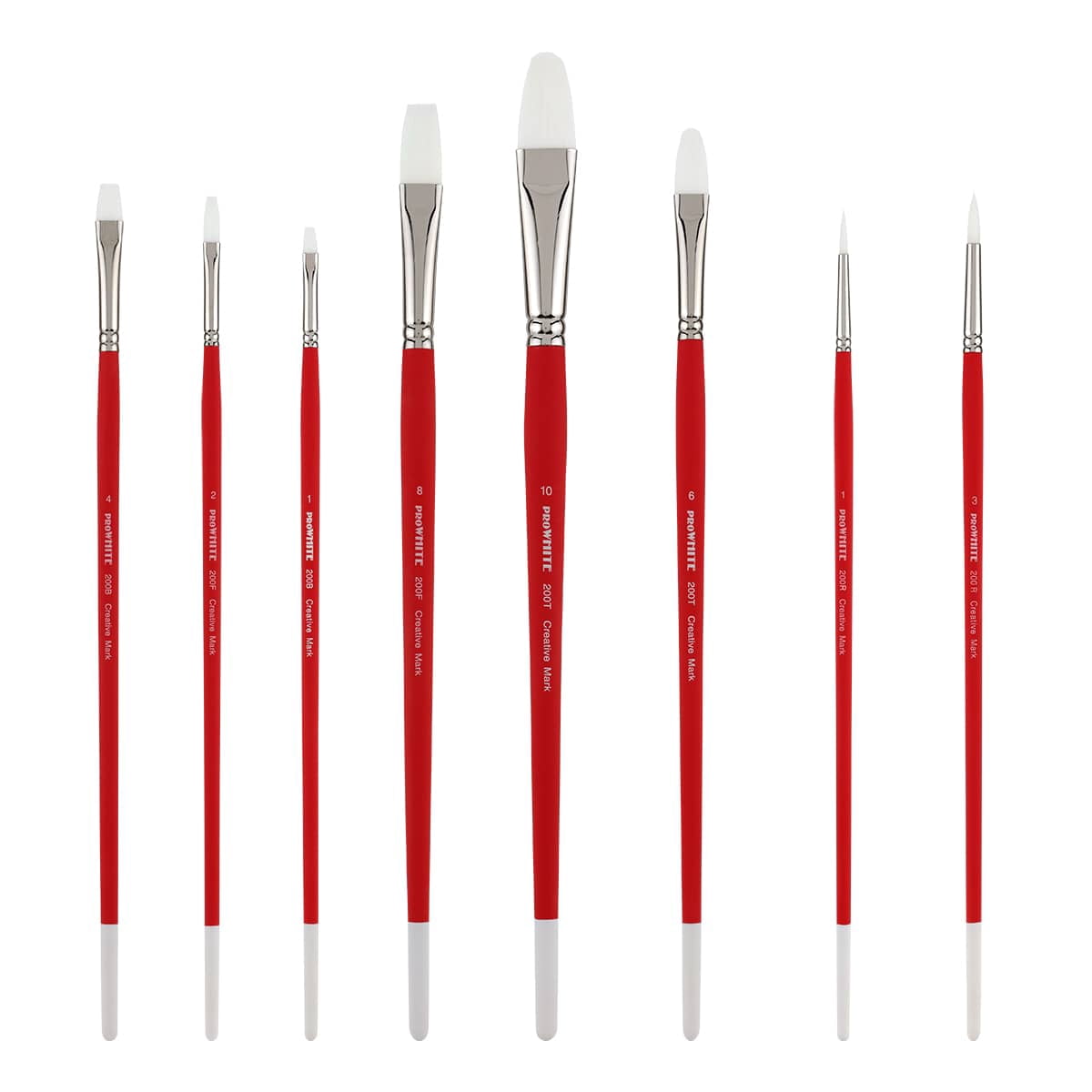 Creative Mark Pro White Soft Filament Acrylic Paint Brushes - Assorted Professional Set of 8 - Seamless Ferrule - Short Wood Handle Brushes for Acrylic Painting, Watercolor, Gouache, Oils & Casein