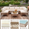 thumbnail image 5 of MOLIBYME 7 Pcs Outdoor Patio Furniture Set, Modular Outdoor Sectional Wicker Conversation Set, Rattan Sofa Set with Glass Table and Washable Cushion Covers, Beige Cushion, 5 of 8
