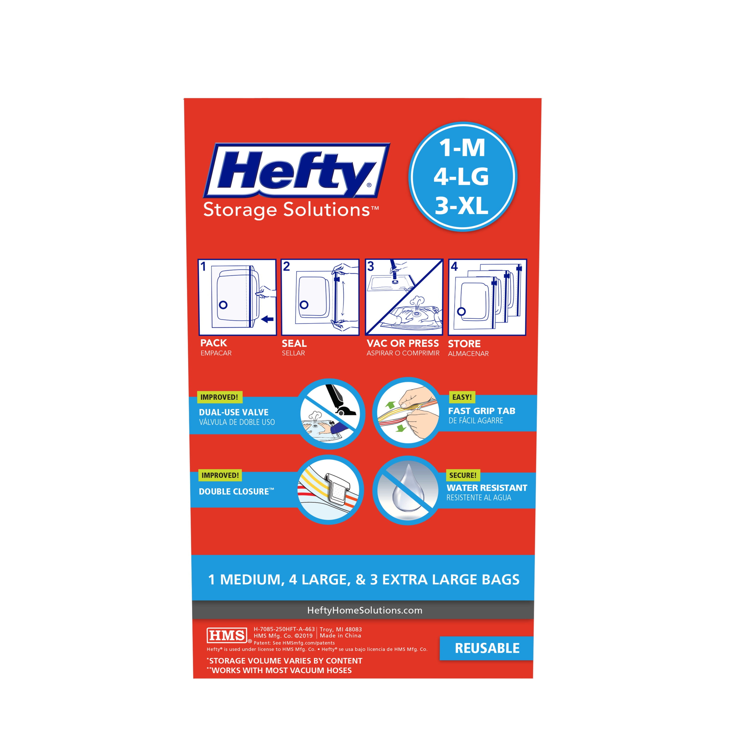 Hefty Shrink Pak 1 Med, 4 Lrg, & 3XL Vacuum Compression Storage Bags, 2 Boxes, 16 Bags
