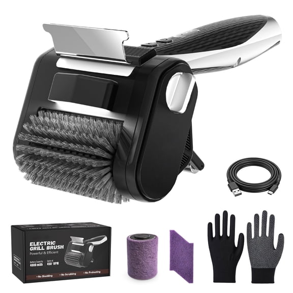 TIMIFTE Electric Grill Brush Cleaning Tools with LED, 304 SS Head, 4000mAh, 450 RPM,Built‑in Scraper & Sliding Bracket for outdoor Cooking.