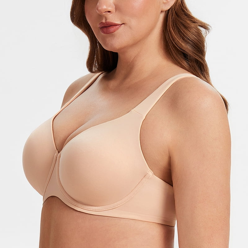 MELENECA Women's Plus Size Minimizer Underwire Full Coverage Unlined Seamless Cup Bras Beige 38F