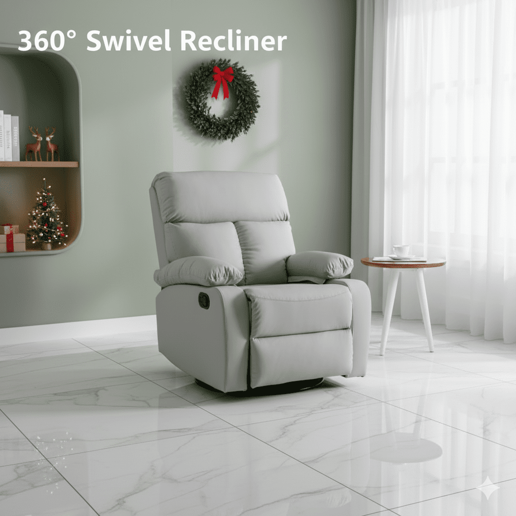 2 Pcs Gray Ergonomic Swivel Recliner Chair for Living Room, Manual Rocking Recliner with 360° Rotation, Soft Fabric Lounge Chair for Reading, Movie Nights and Relaxing