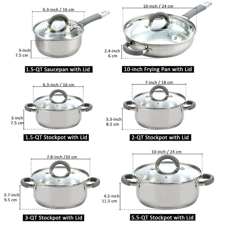 Cook N Home 12-Piece Stainless Steel Cookware Set - Silver