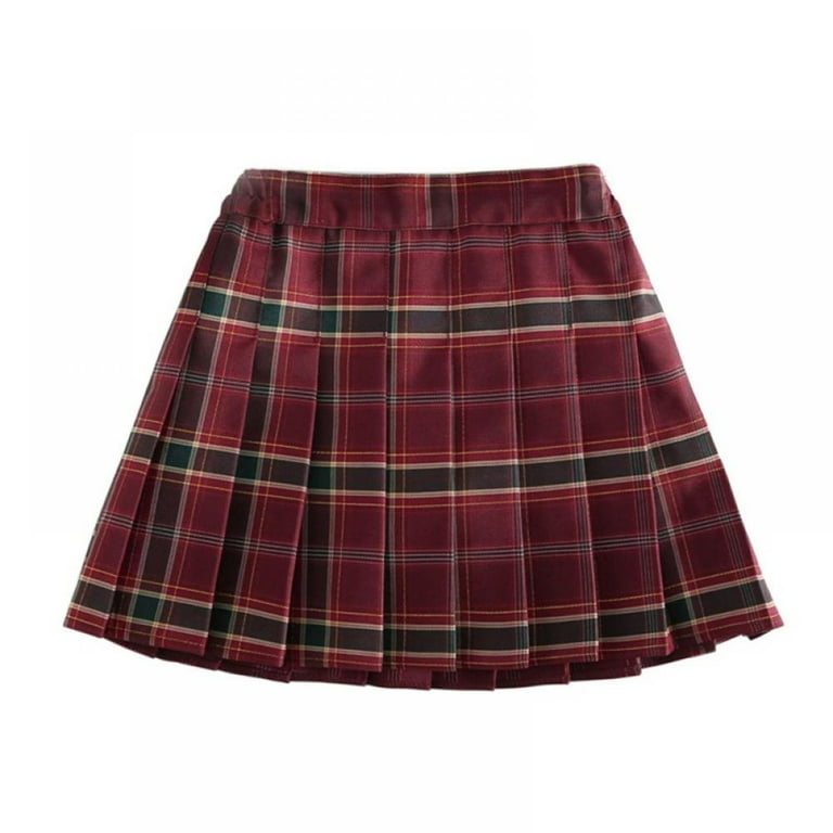 Knee length red plaid pleated skirt discount