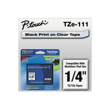 Brother TZE111TZe Standard Adhesive Laminated Labeling Tape, 1/4w, Black on Clear