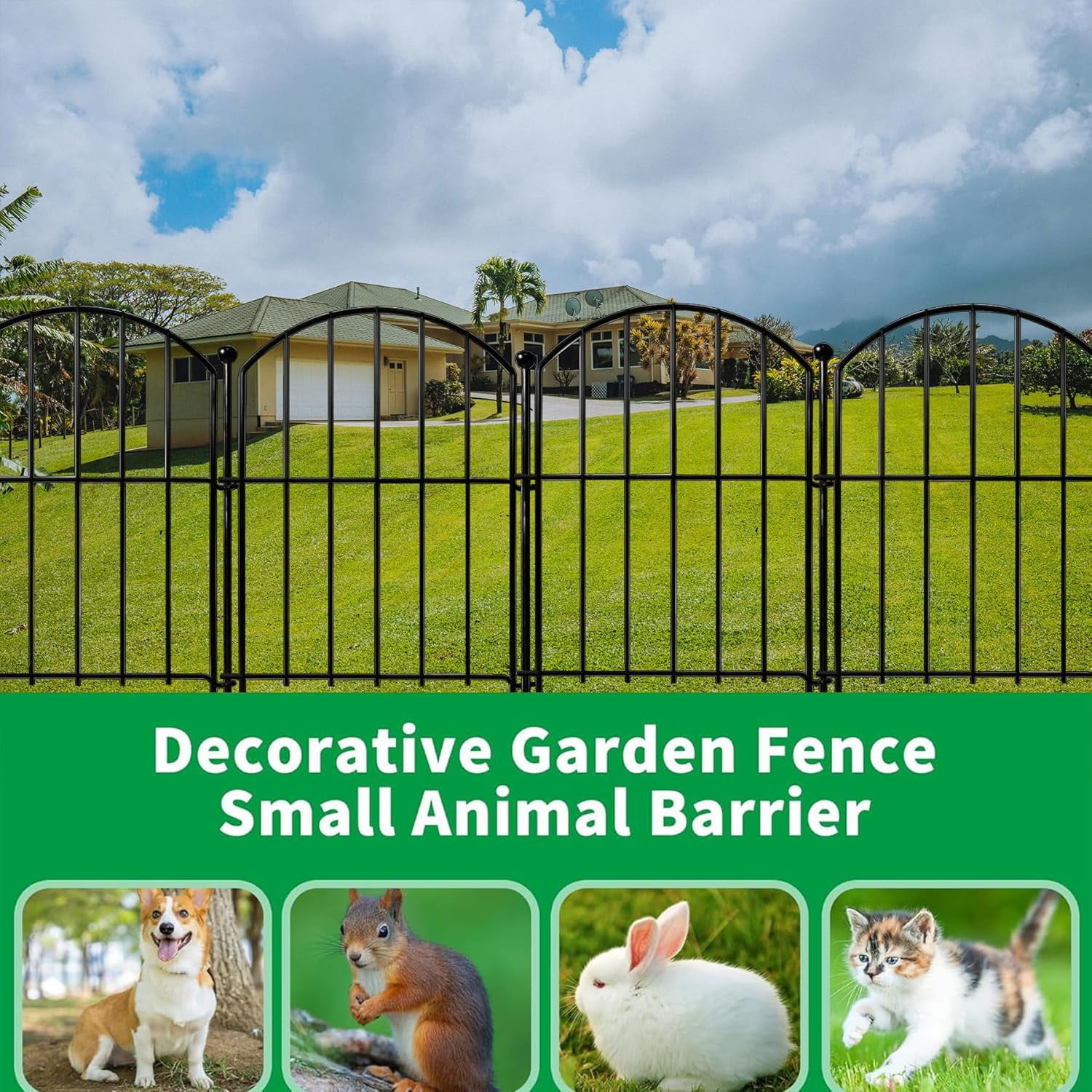 Decorative Garden Fence 21in x10.8ft, 10 Pack Rustproof Metal No  Fence Animal Barrier for Dog, Arched Flower Bed Edging Ornamental Wire Border Panel Fencing