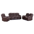 thumbnail image 3 of 3-Piece Faux Leather Reclining Sofa Set Drop Down Table USB Charging Brown, 3 of 7