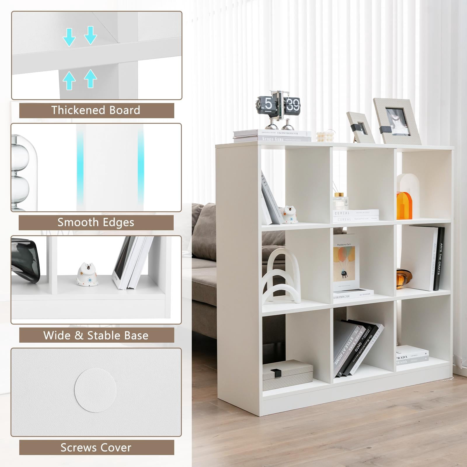 Giantex 9-Cube Bookcase, Freestanding Open Bookshelf w/Anti-Tipping Kit, Wood Floor Display Shelving Organizer