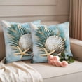 thumbnail image 2 of Blue Coastal Outdoor Waterproof Pillow Covers, Vintage Beach Nautical Starfish Botanical Decorative Square Throw Pillowcase Sofa Cushion Sham for Patio/Couch/Chair, 24"x24" 2 Pack, 2 of 8